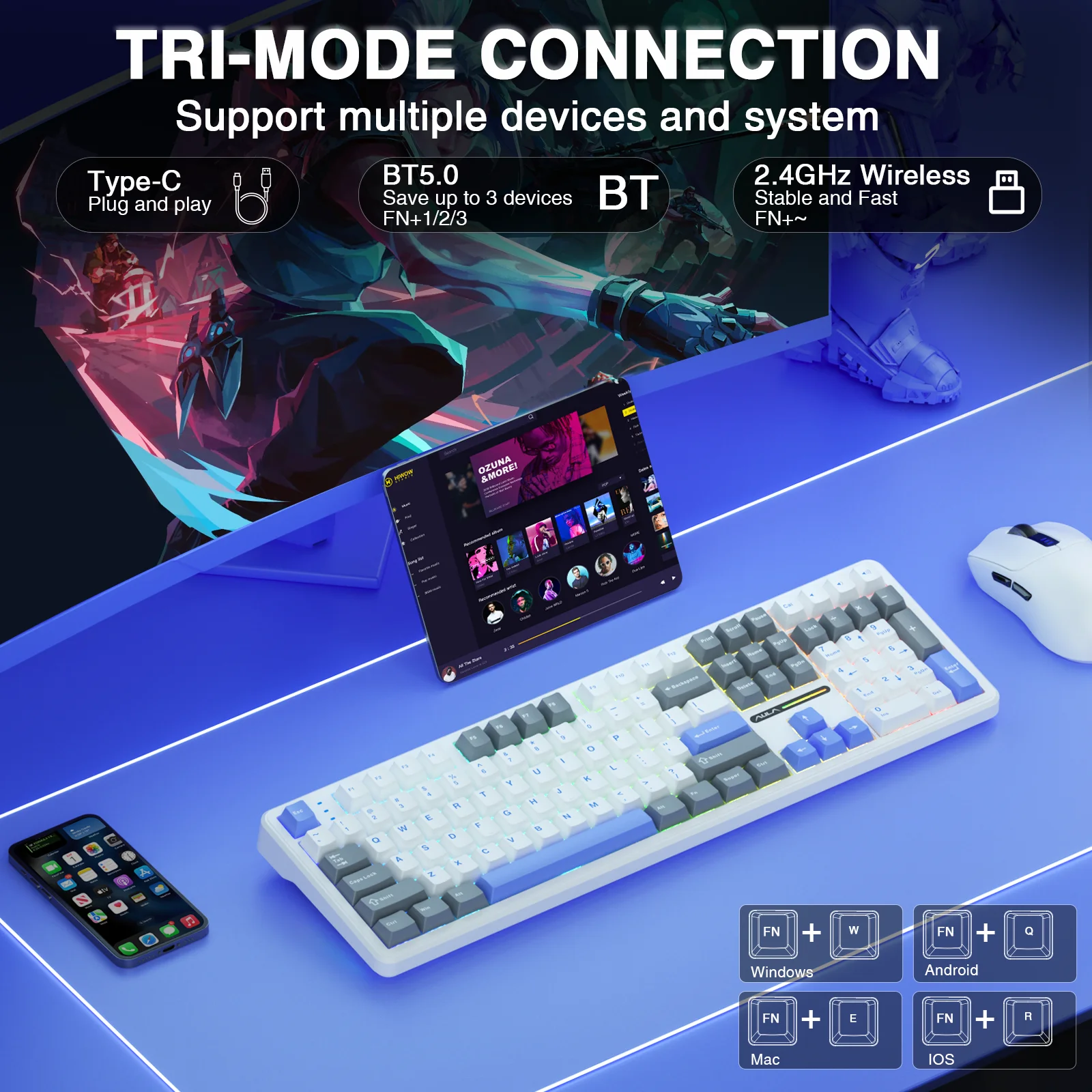 AULA F108 clavier sans fil com - Gaming Keyboard No Noise avis et prix